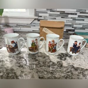 Vintage Norman Rockwell Porcelain Mug Set with Classic Illustrations